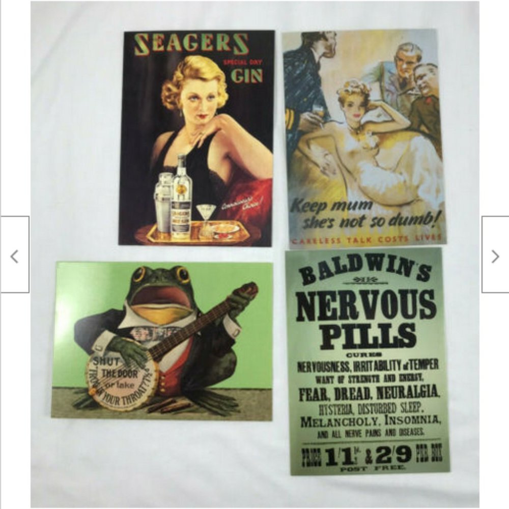 Robert Opie Vintage Look Postcards Wartime Seagers Gin Baldwin's Pills Set of 4